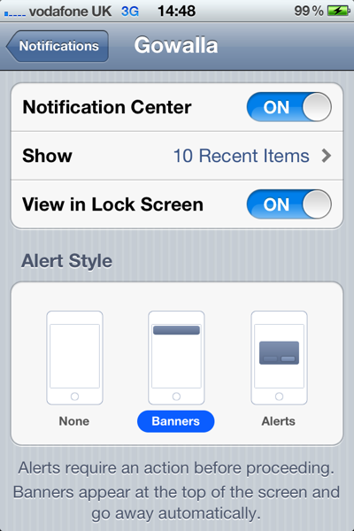 Notification Center Options