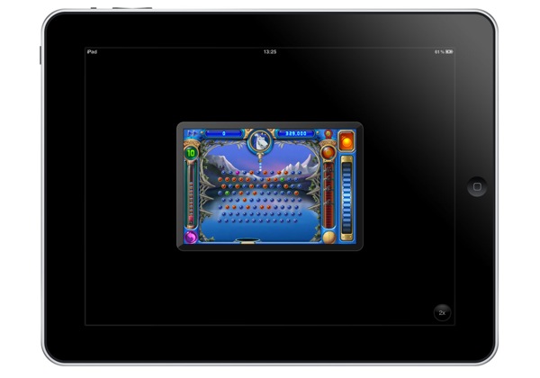 iPad running Peggle at 1x resolution