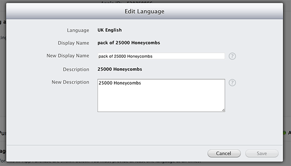 iTunes Connect Edit IAP Language