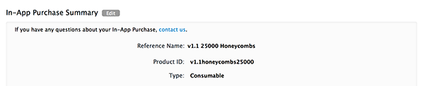 iTunes Connect Edit IAP Summary