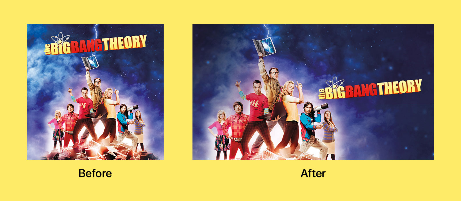 The Big Bang Theory artwork before and after the iOS 12.3 TV update